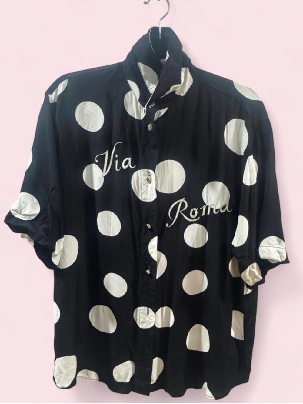 Vintage Hammerle Via Roma Polka Dot Viscose Button Down Shirt
